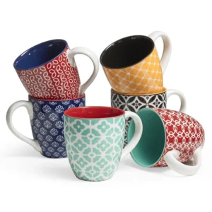 16 oz. Stoneware Coffee Mug (Set of 6), American Diner Style Two-Tone Mugs with Colored Rim