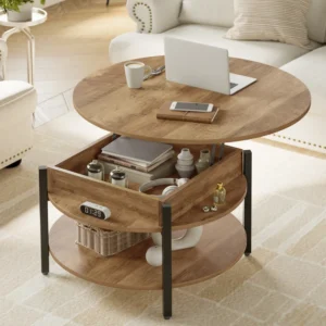 Wynny Round Lift-Top Wood Coffee Table with Storage